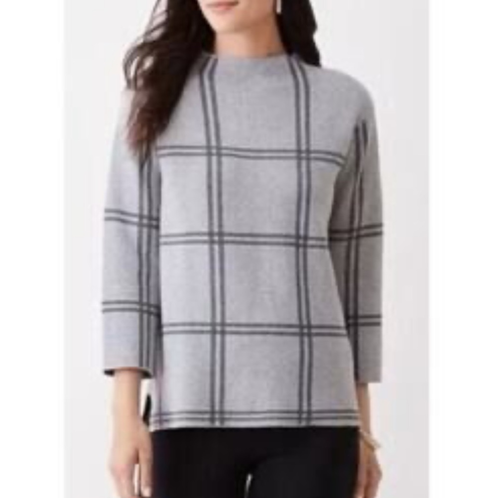 Jjill plaid mock neck sweater 3/4 length sleeves